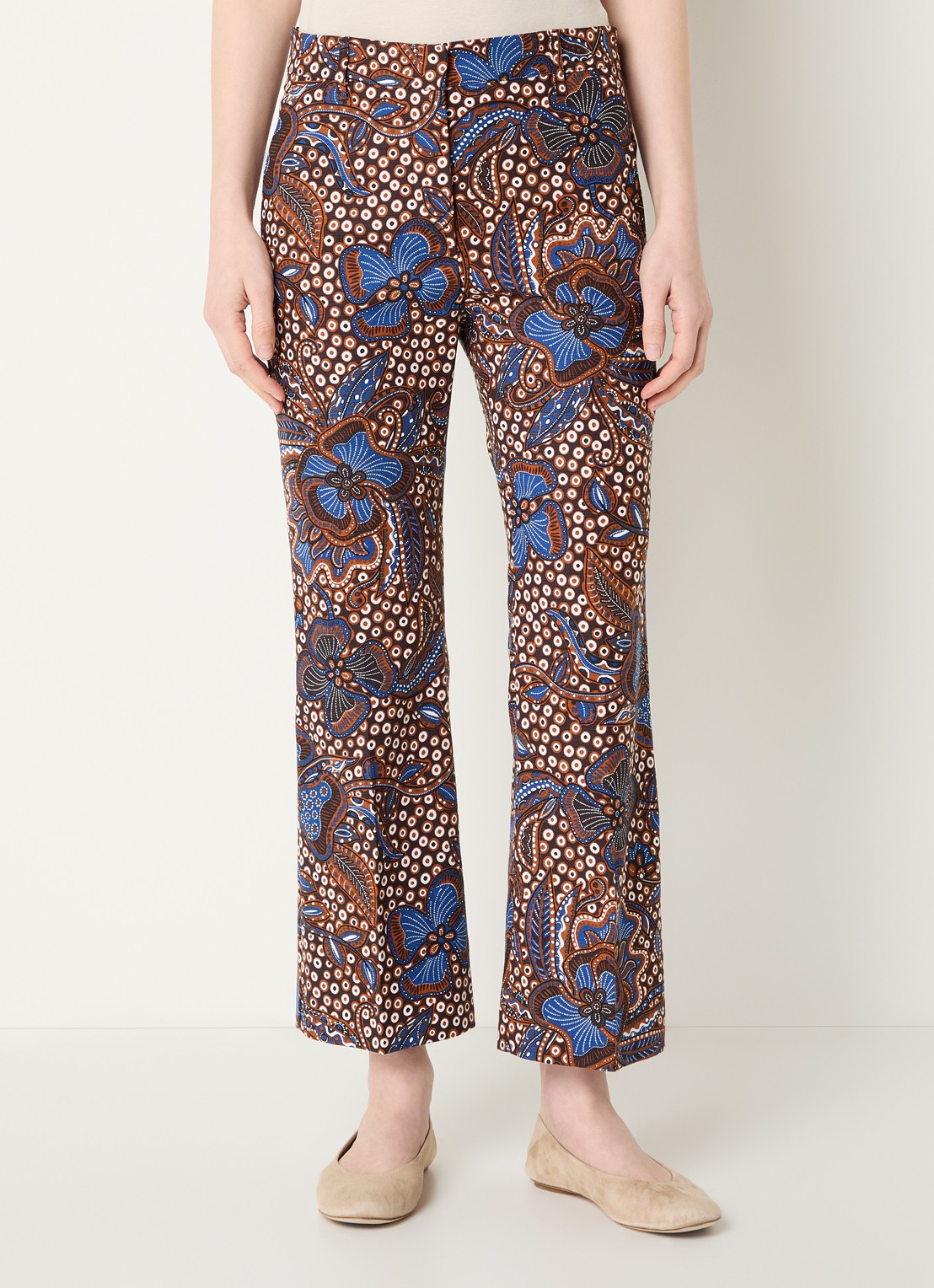 Max Mara Mid waist straight fit broek met bloemenprint - detail 4 cognac