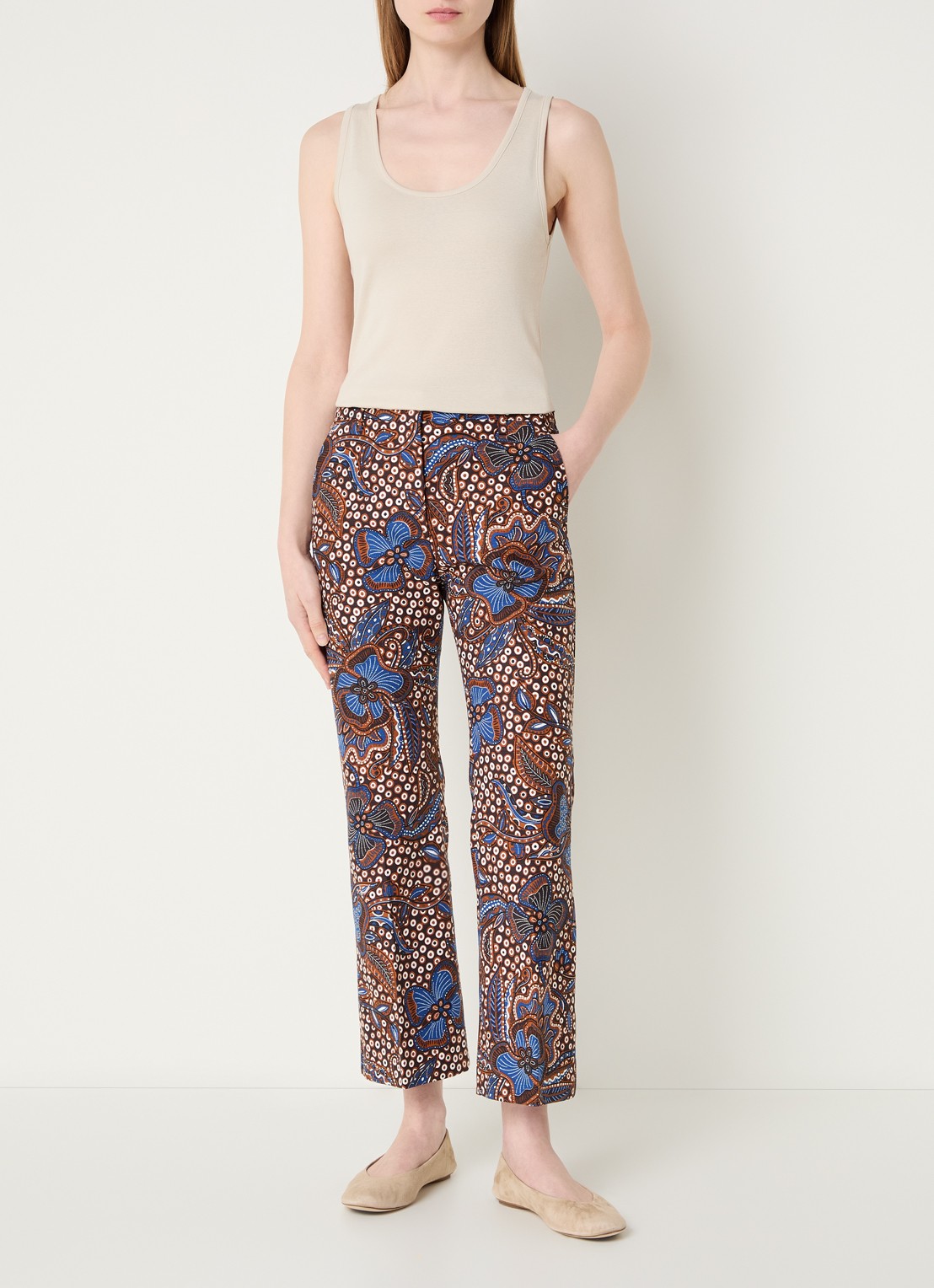 Max Mara Mid waist straight fit broek met bloemenprint - voorkant 3 cognac