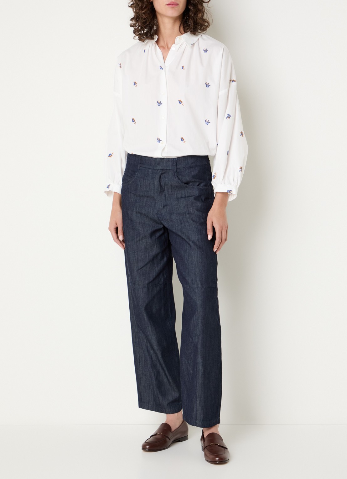 Max Mara Mid waist wide fit broek met steekzakken - voorkant 4 indigo