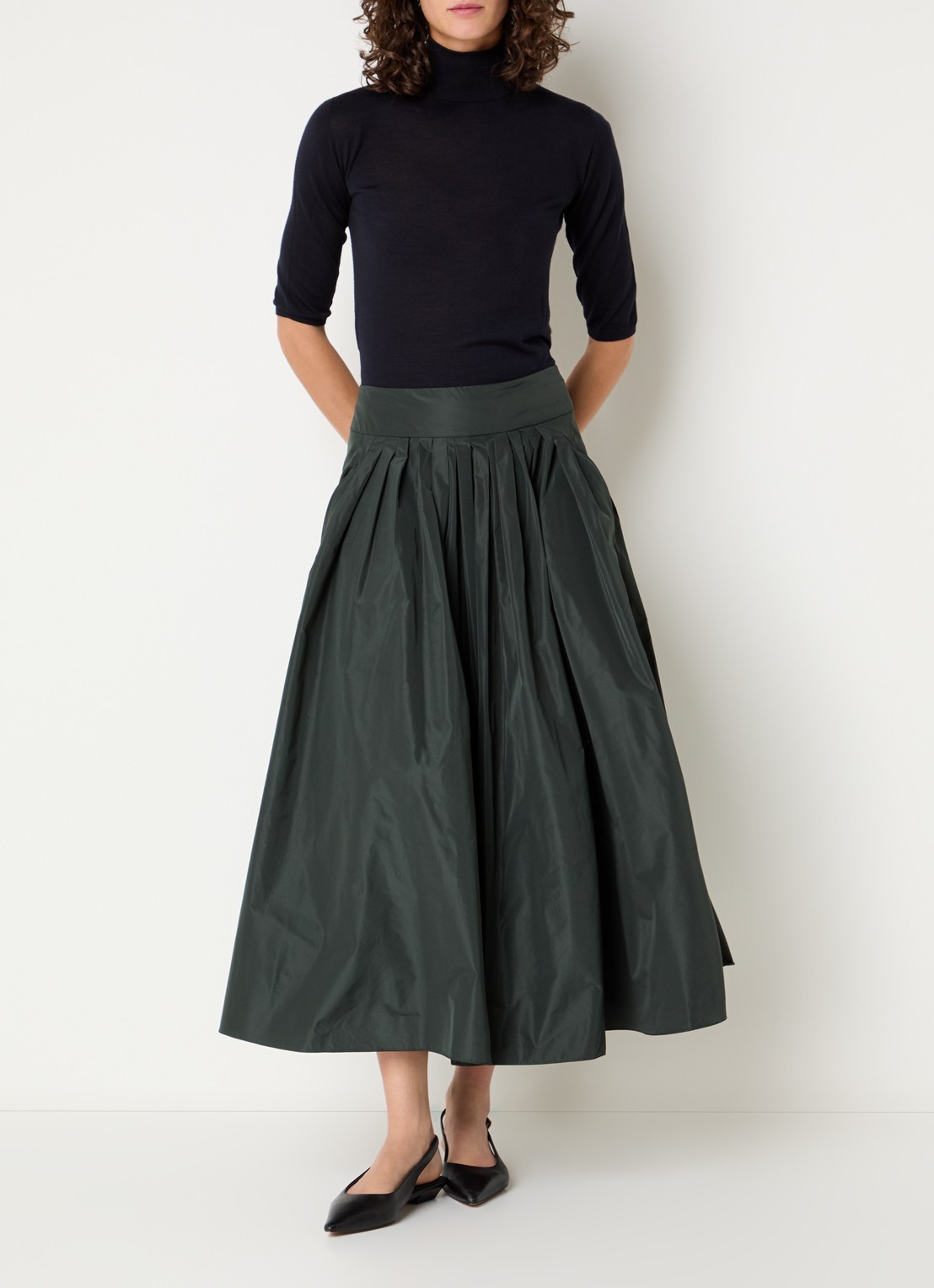 Max Mara Midi A-lijn rok met steekzakken - voorkant 2 bronsgroen