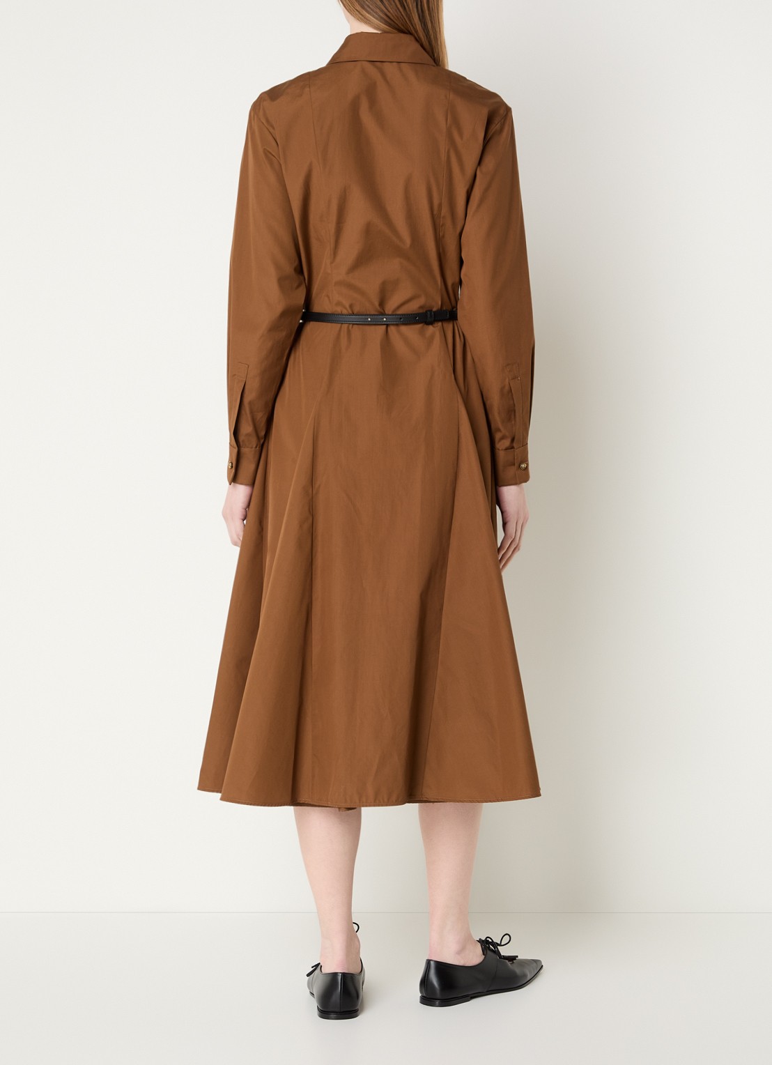 Max Mara Midi blouse jurk met ceintuur - achterkant cognac