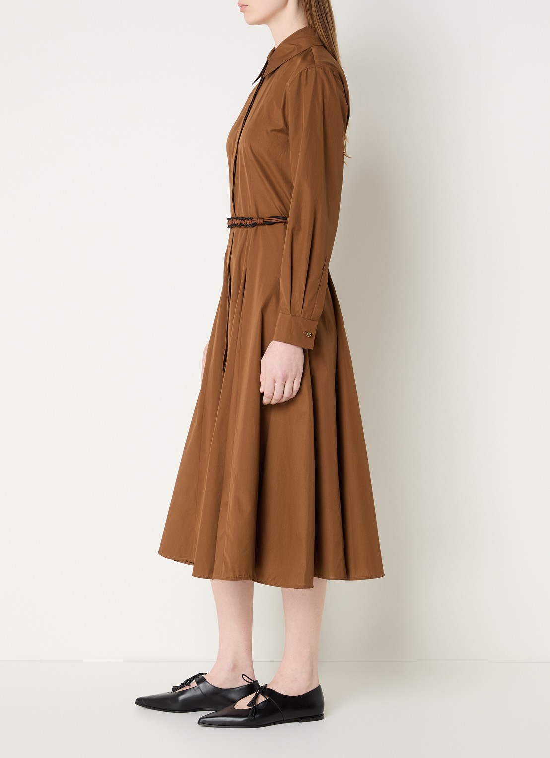 Max Mara Midi blouse jurk met ceintuur - voorkant 4 cognac
