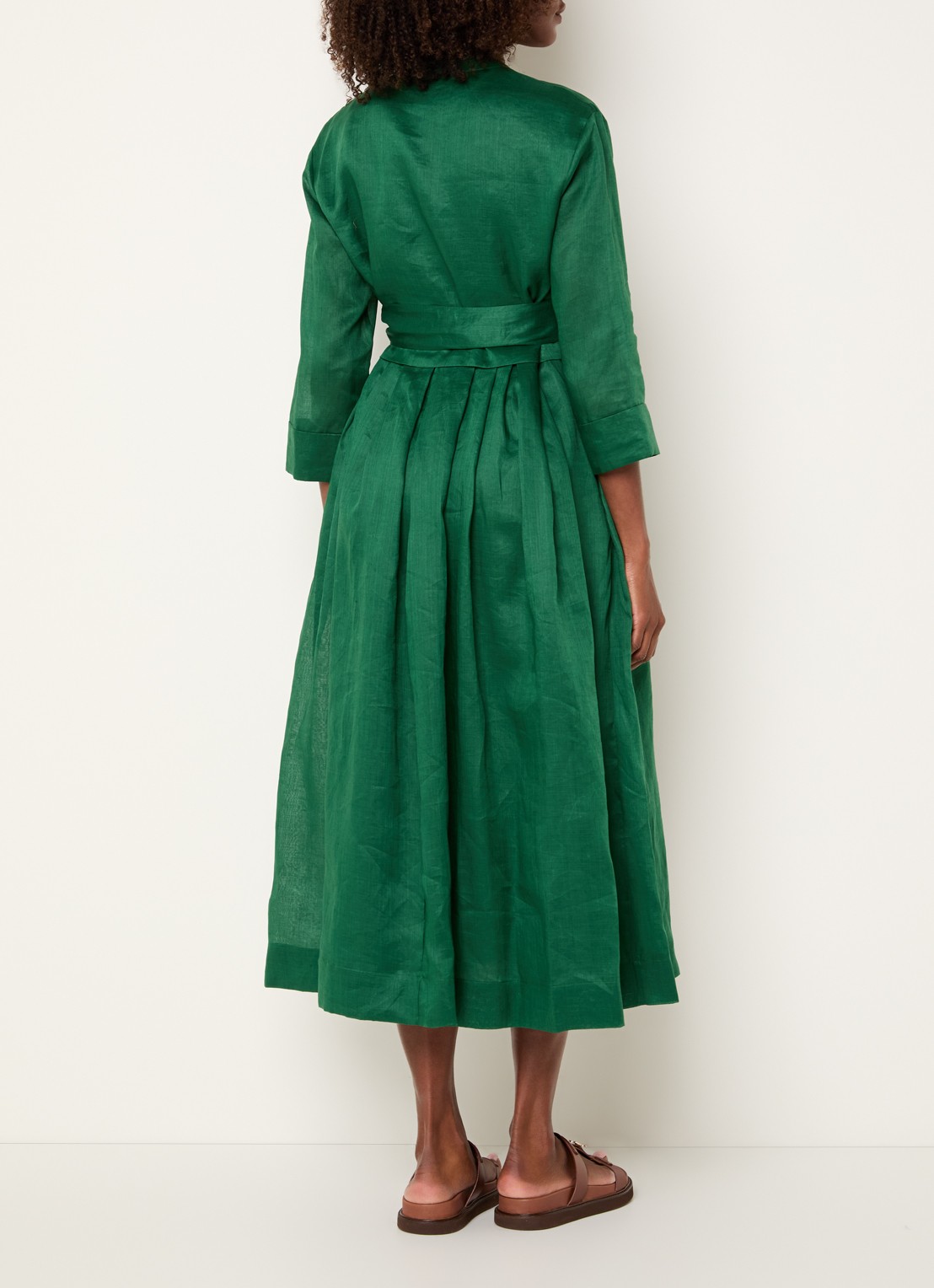 Max Mara Midi blousejurk met strikceintuur en steekzakken - achterkant 4 donkergroen