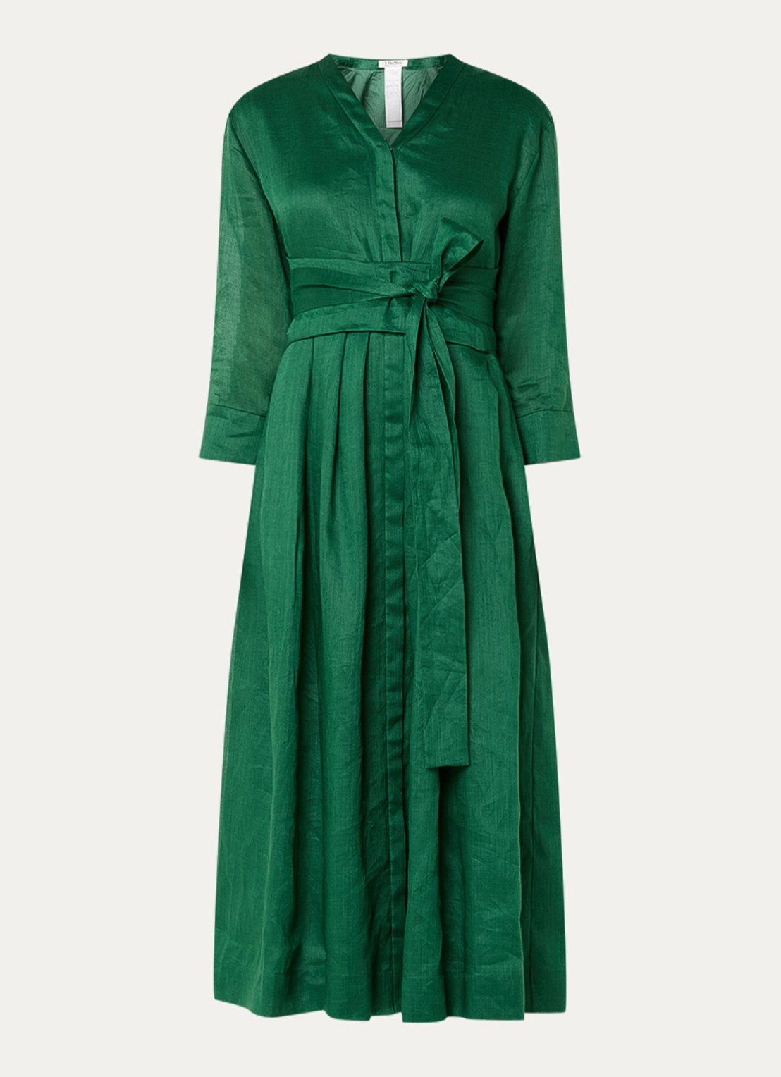 Max Mara Midi blousejurk met strikceintuur en steekzakken - voorkant donkergroen