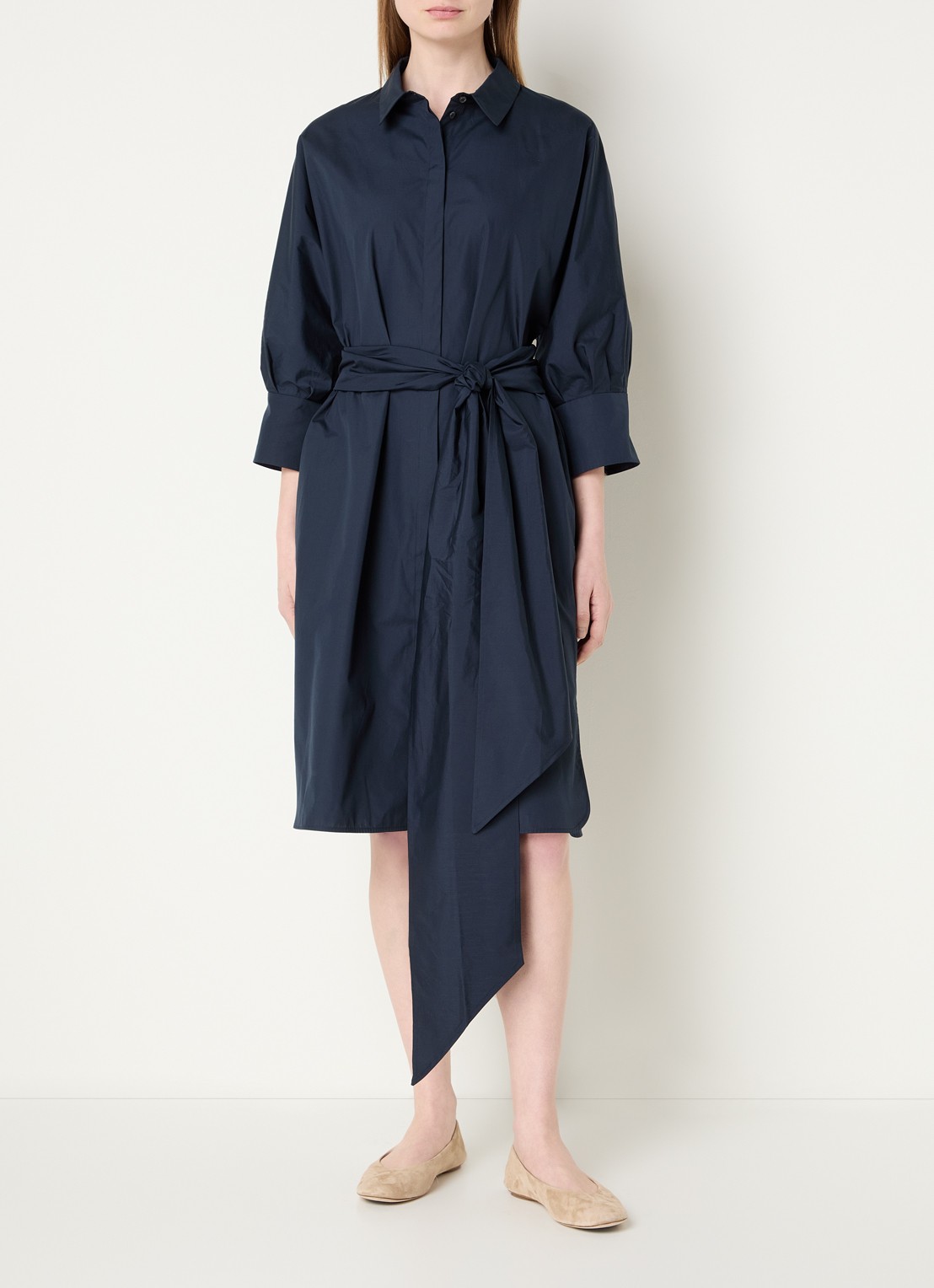 Max Mara Midi blousejurk met strikceintuur - detail 3 indigo