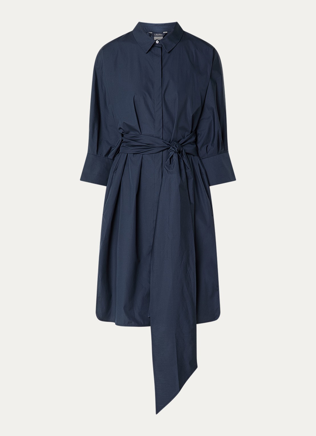 Max Mara Midi blousejurk met strikceintuur - voorkant indigo