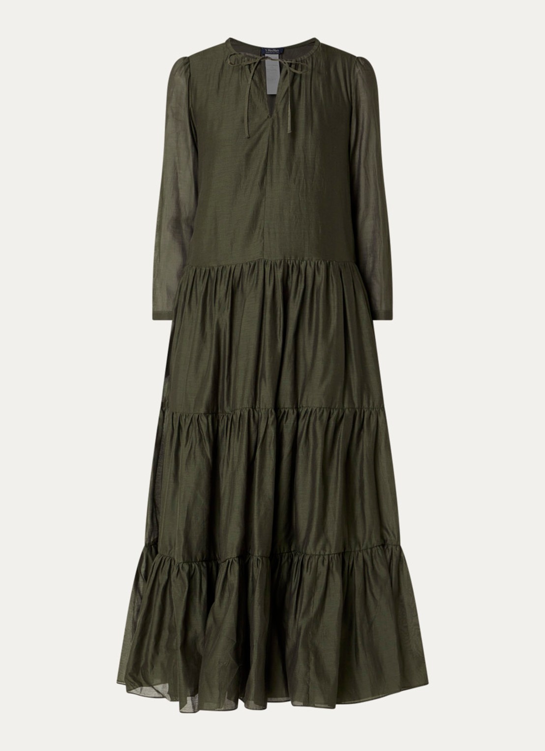 Max Mara Midi jurk in zijdeblend met plooidetail - voorkant 2 donkergroen