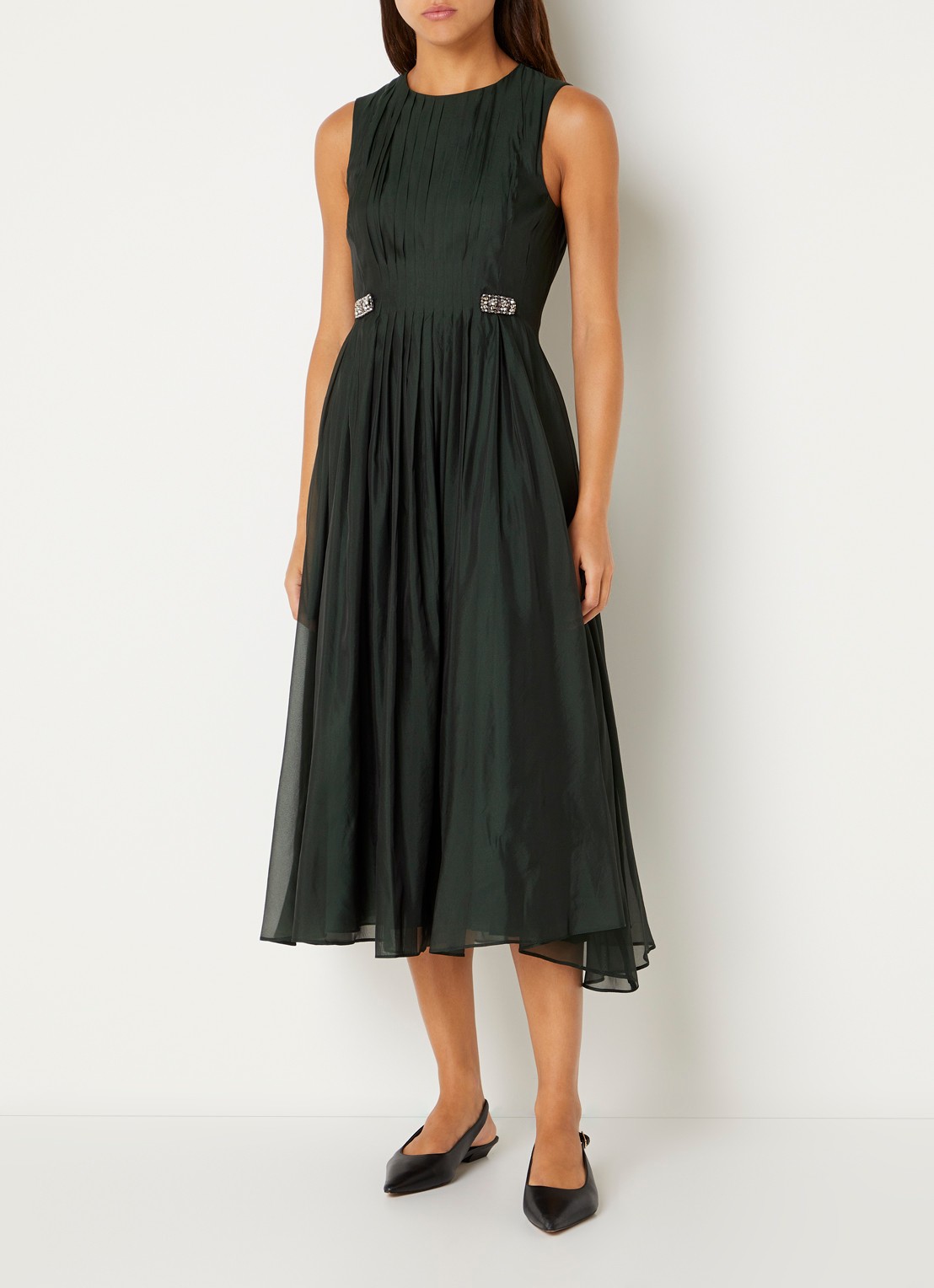 Max Mara Midi jurk in zijdeblend met plooidetail - detail donkergroen
