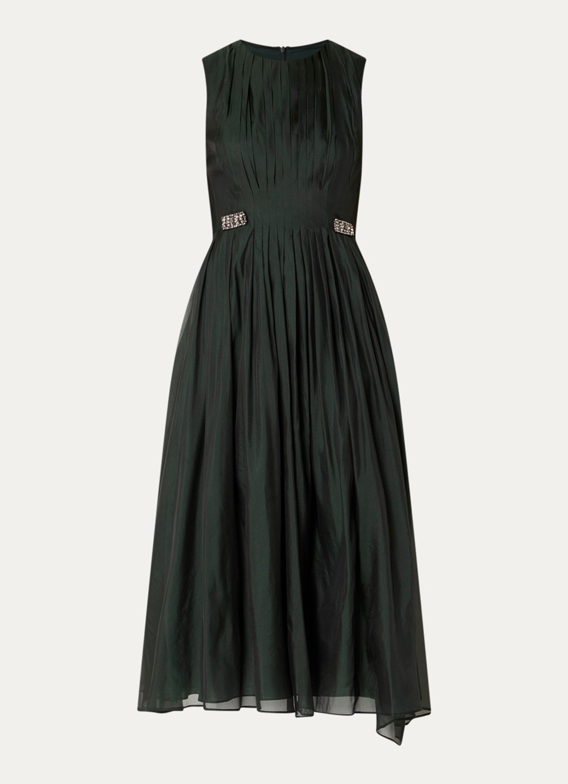 Max Mara Midi jurk in zijdeblend met plooidetail - voorkant 2 donkergroen