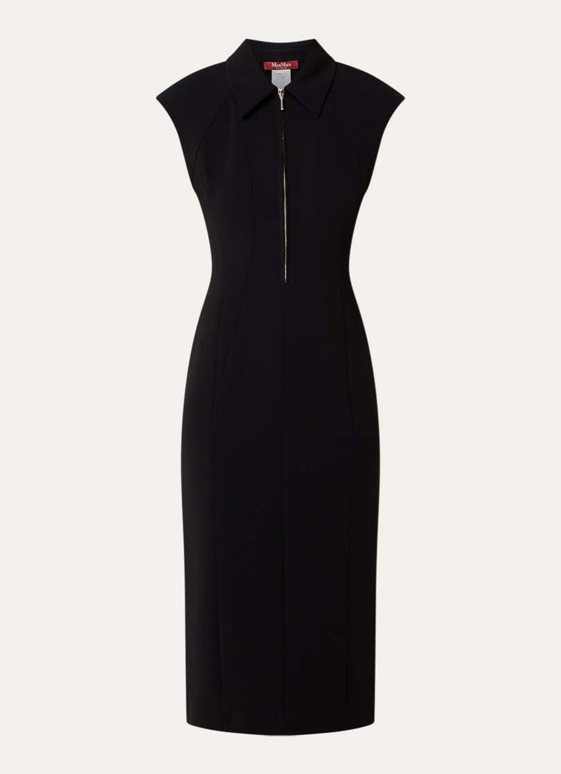 Max Mara Midi jurk met kraag - voorkant zwart