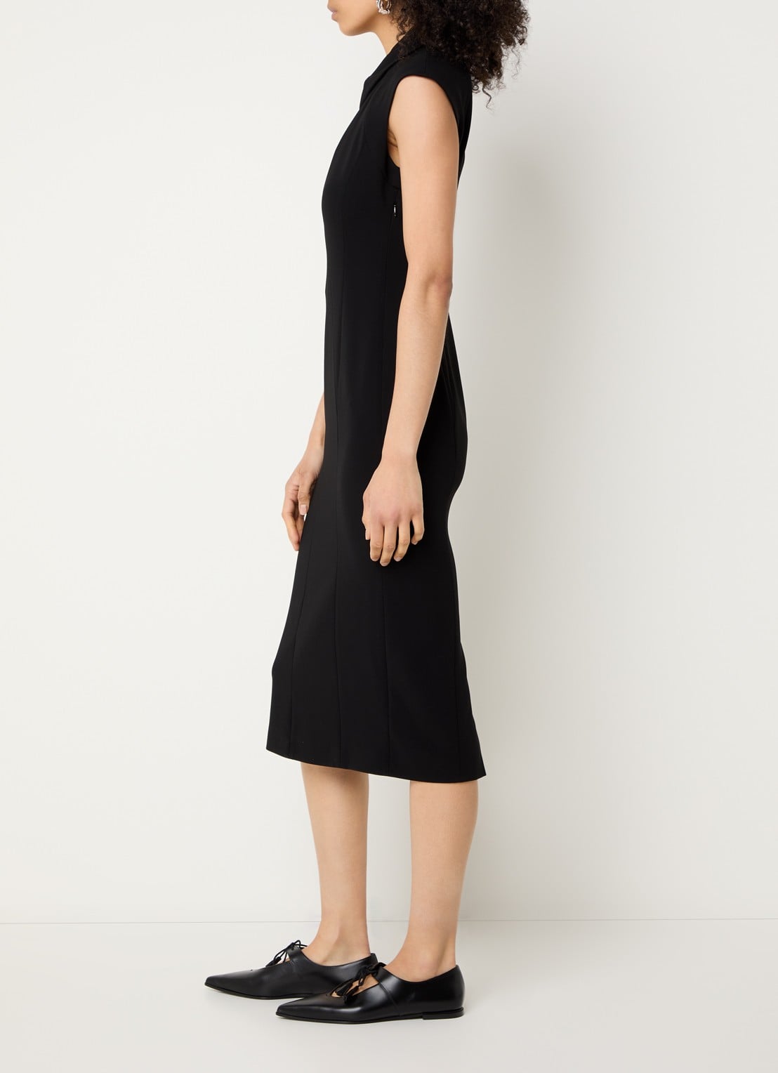 Max Mara Midi jurk met kraag - voorkant 2 zwart