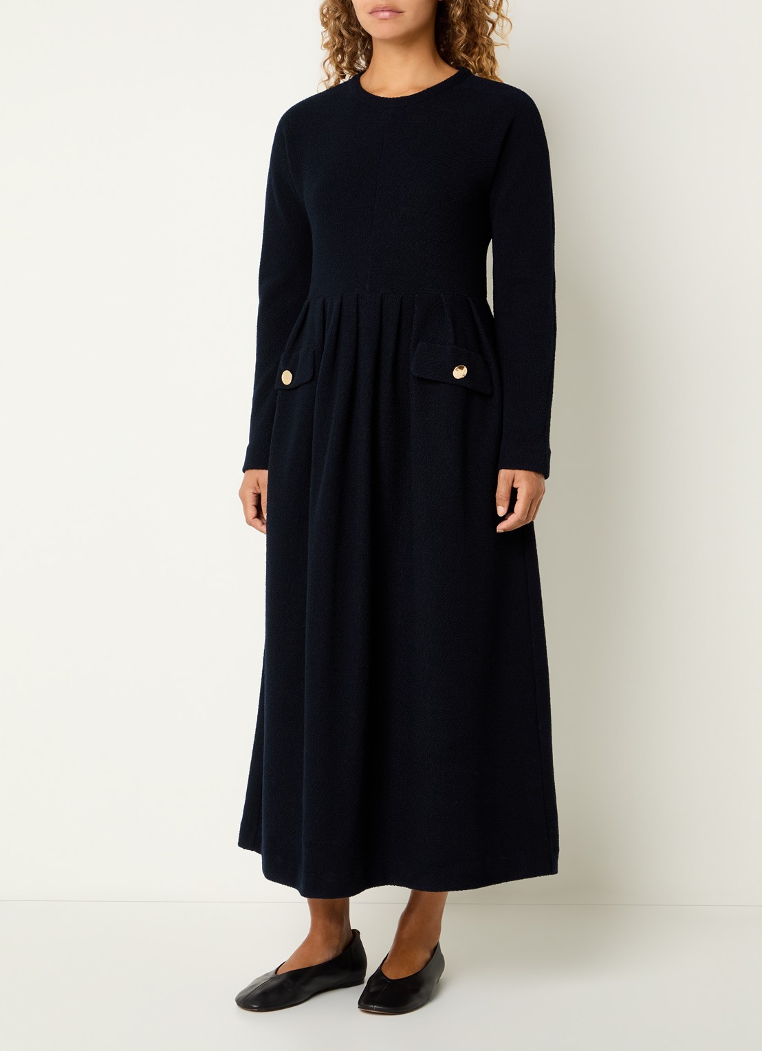 Max Mara Midi jurk met plooidetail - detail donkerblauw