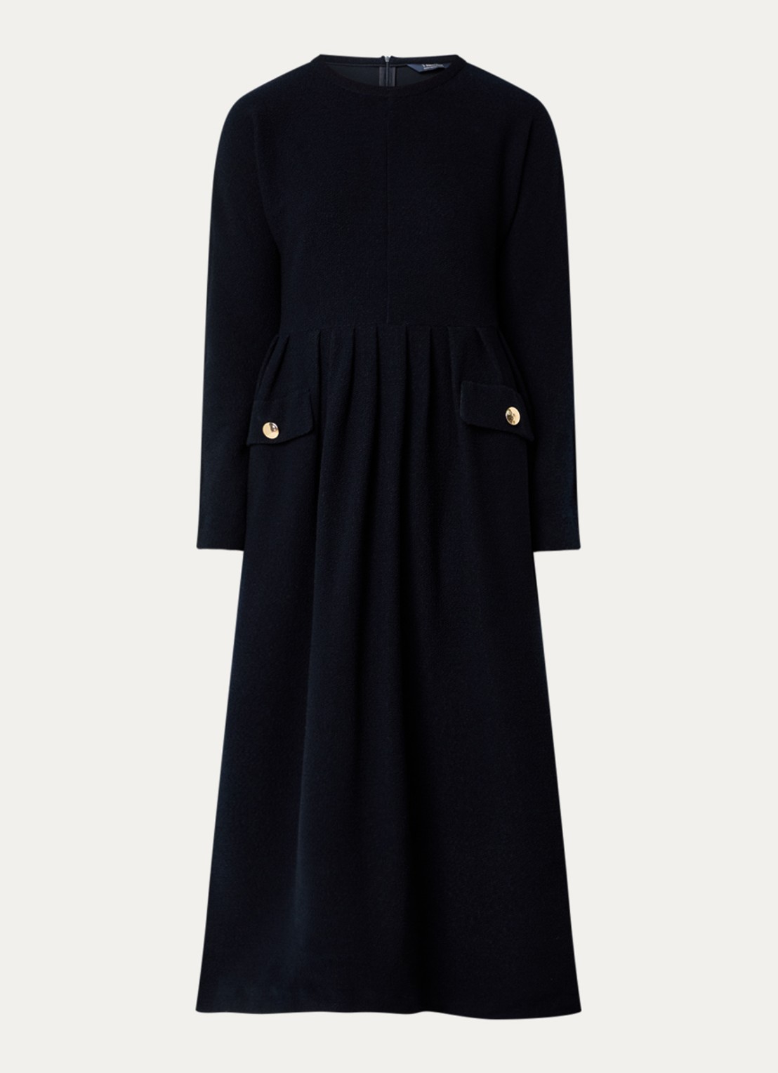 Max Mara Midi jurk met plooidetail - voorkant 3 donkerblauw