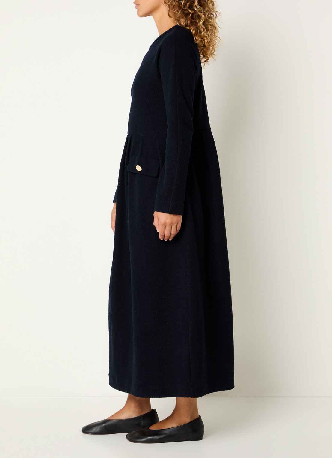 Max Mara Midi jurk met plooidetail - voorkant 4 donkerblauw
