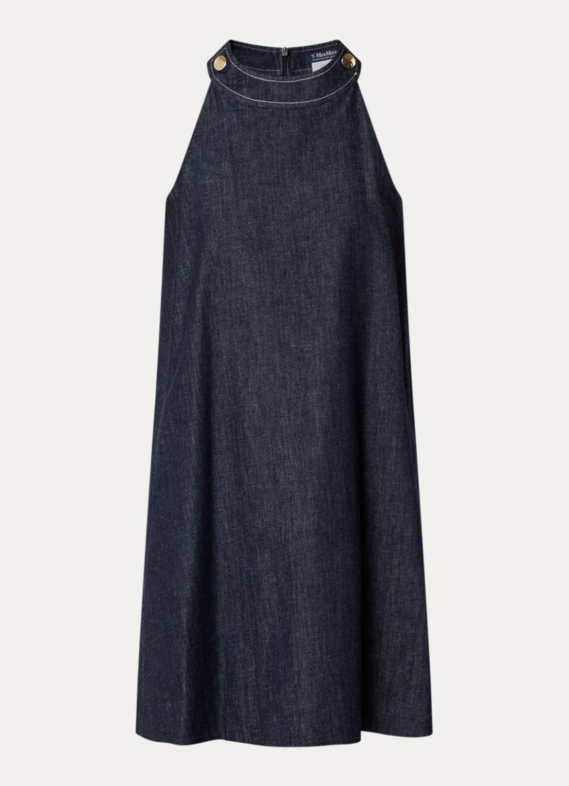 Max Mara Midi jurk van denim met ronde hals - voorkant 3 indigo