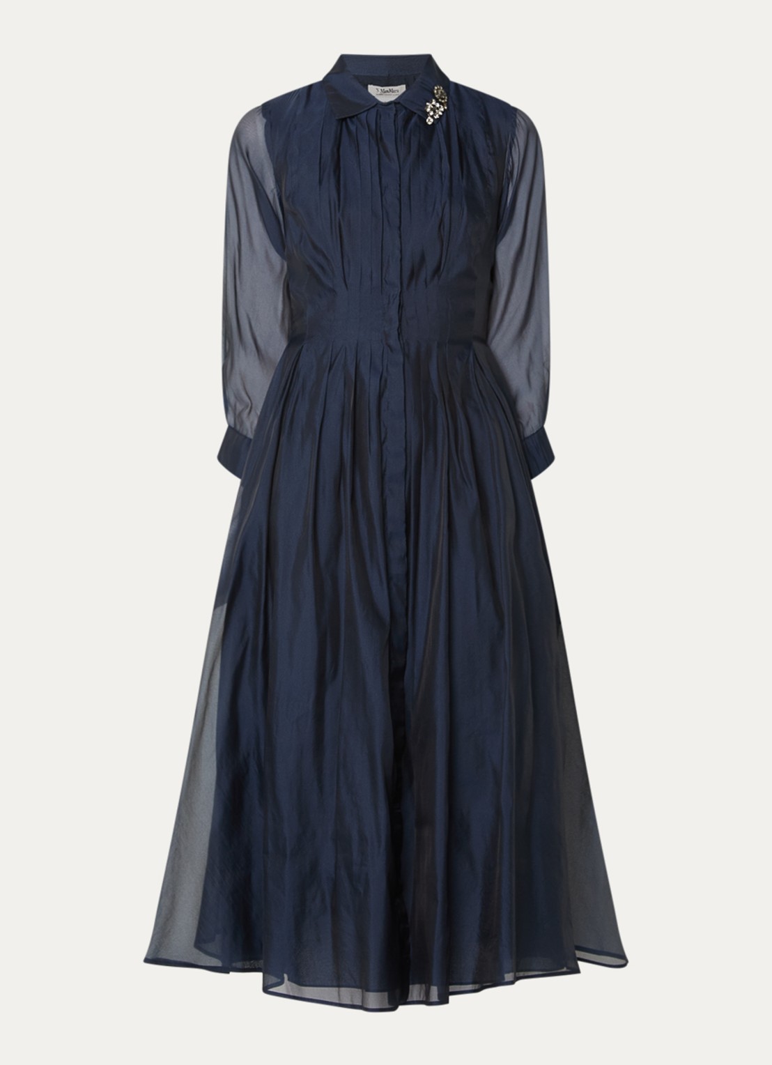 Max Mara Midi jurk van mesh - voorkant donkerblauw