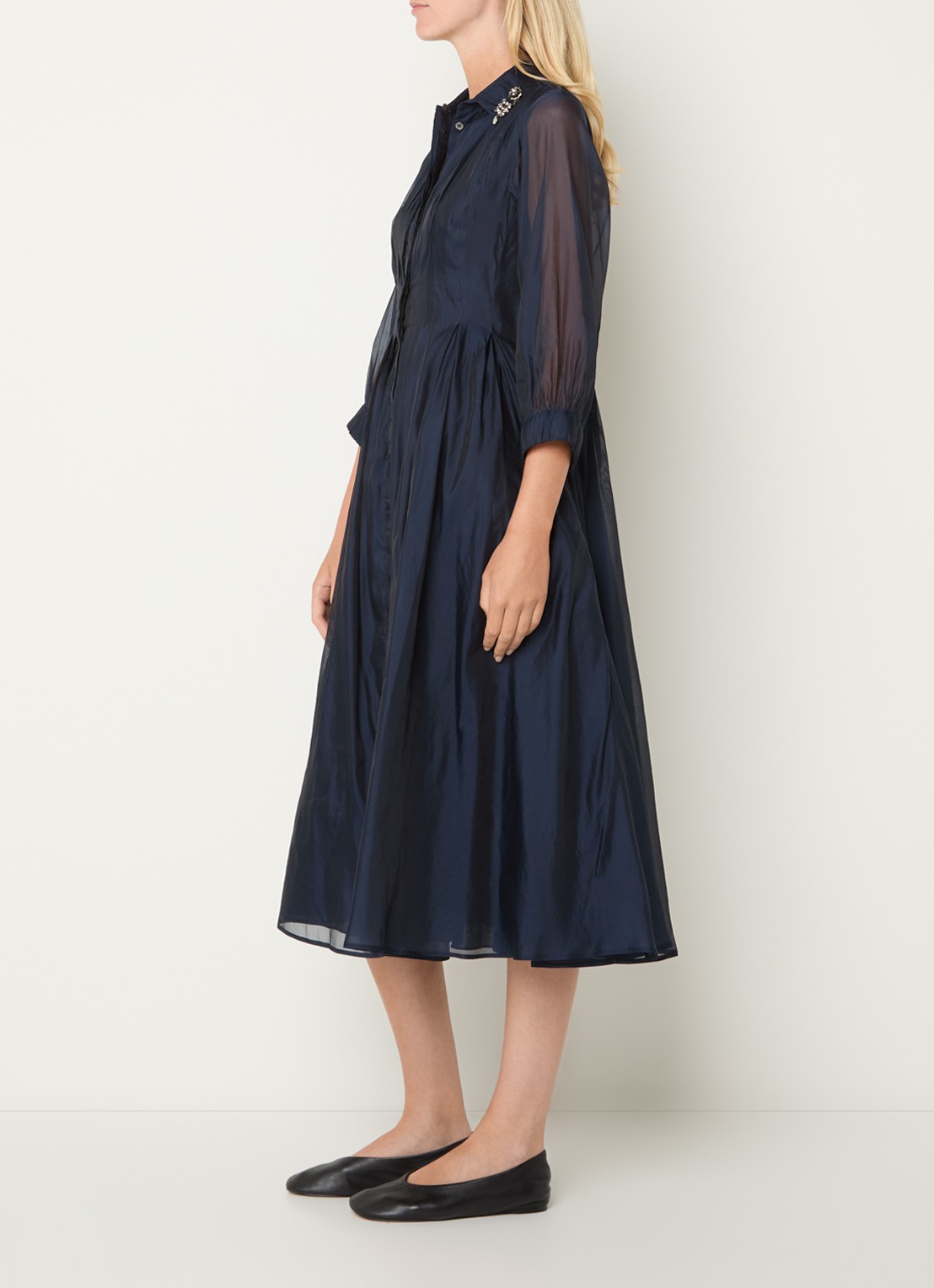 Max Mara Midi jurk van mesh - voorkant 2 donkerblauw
