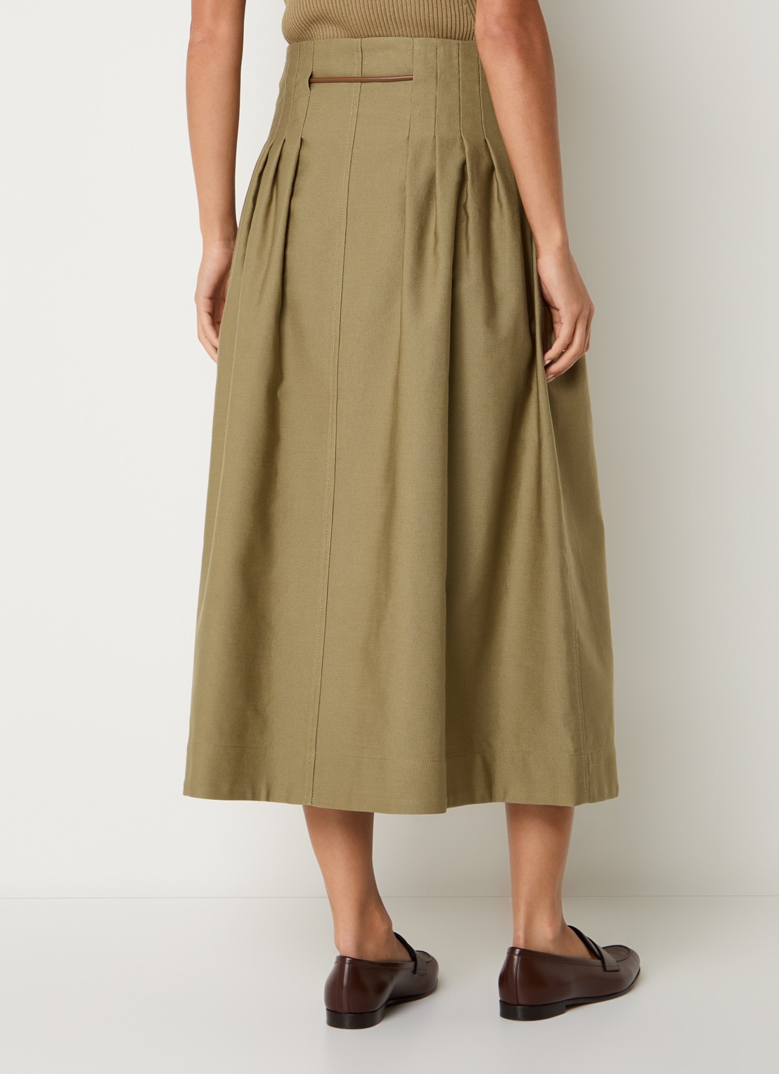 Max Mara Midi rok met plooidetail - achterkant 3 khaki