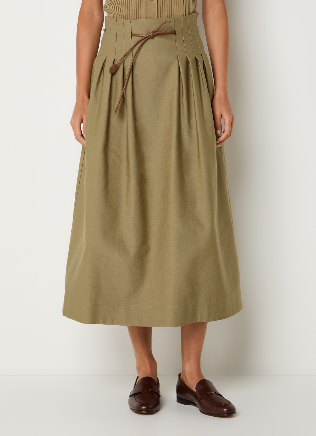 Max Mara Midi rok met plooidetail - detail 4 khaki