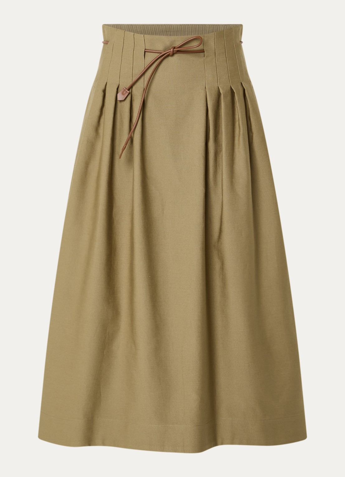 Max Mara Midi rok met plooidetail - voorkant khaki