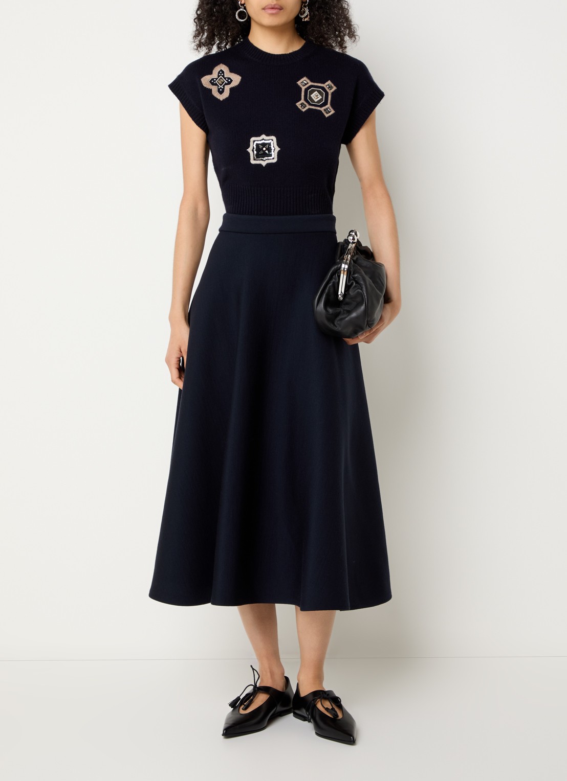 Max Mara Midi rok met stretch - voorkant 4 donkerblauw