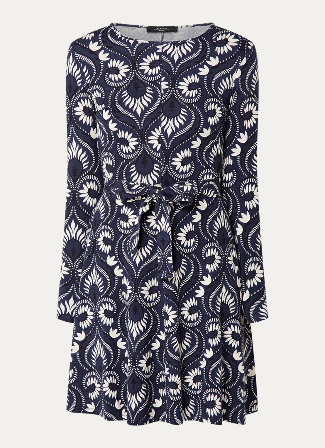 Max Mara Mini jurk met print - voorkant 3 donkerblauw