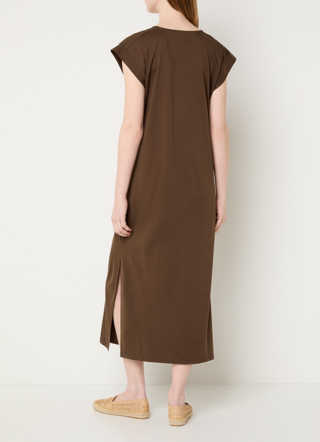 Max Mara Mirto midi jurk met V-hals - achterkant bruin