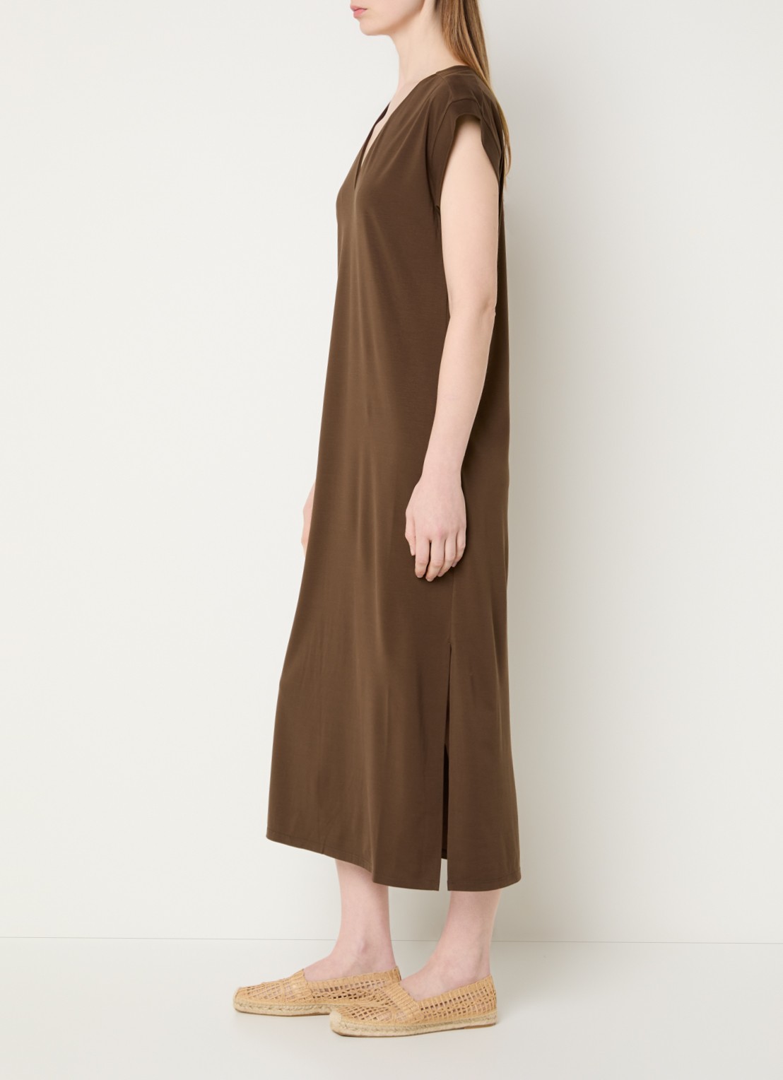 Max Mara Mirto midi jurk met V-hals - voorkant 4 bruin