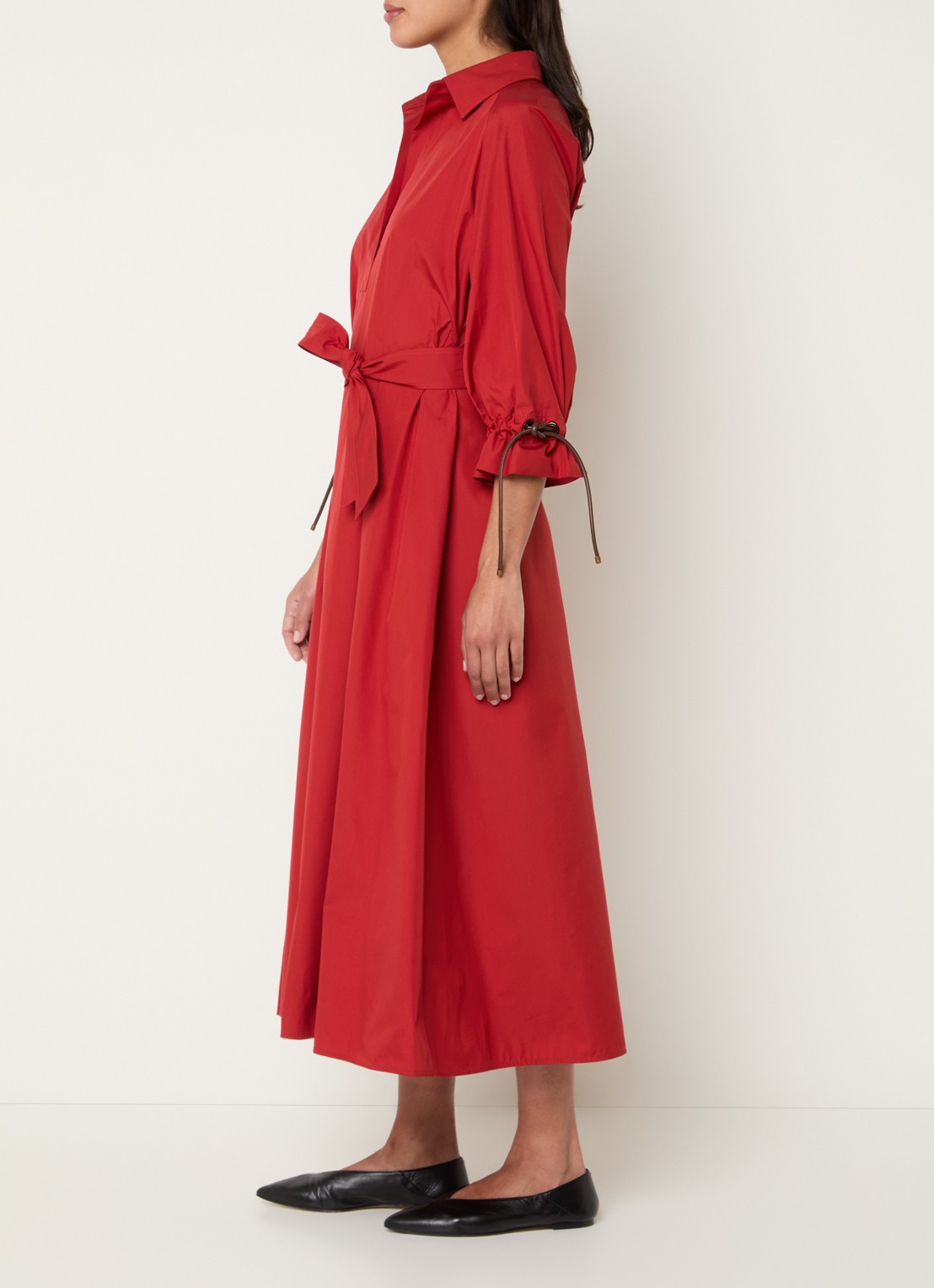 Max Mara Mirto midi tuniekjurk met strikceintuur - voorkant 2 rood
