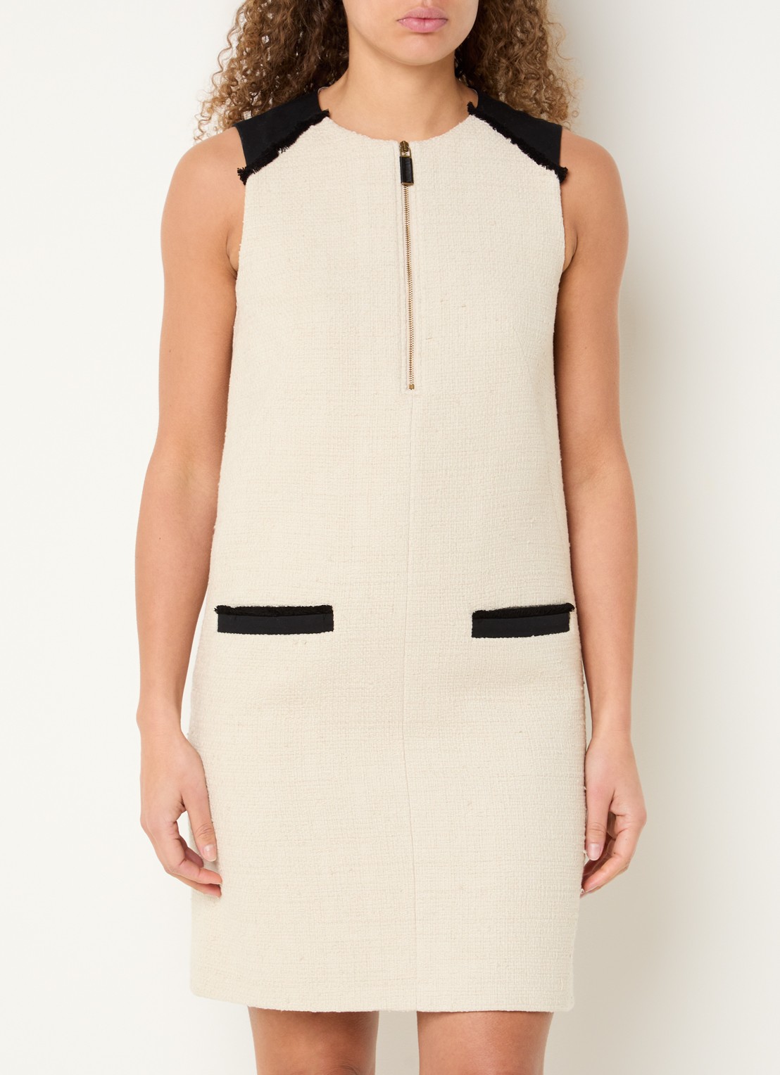 Max Mara Mito mini jurk in linnenblend met tweed-look  - detail beige