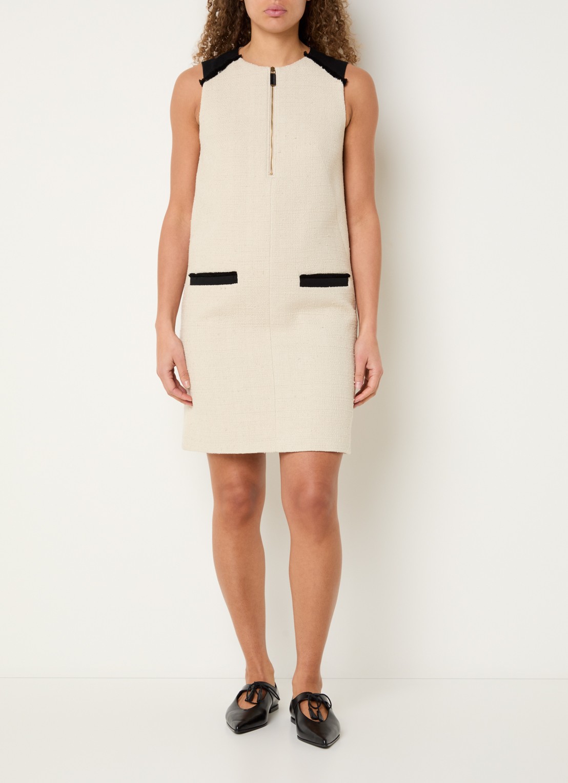 Max Mara Mito mini jurk in linnenblend met tweed-look  - voorkant 3 beige