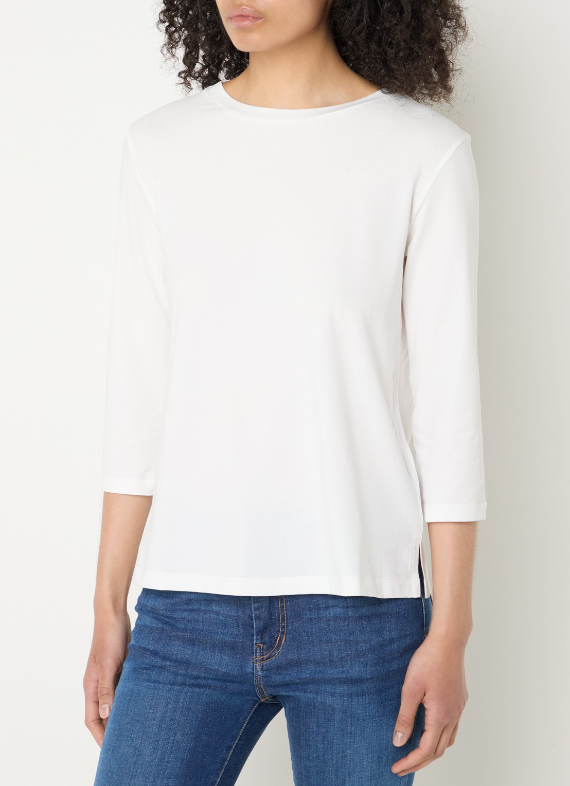 Max Mara Multia longsleeve met driekwart mouw en ronde hals - detail gebroken wit