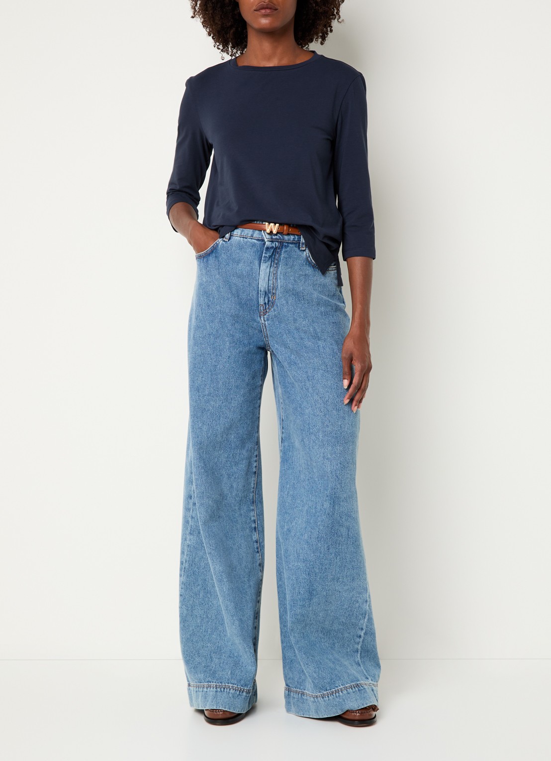 Max Mara Multia top met ronde hals - voorkant 4 donkerblauw