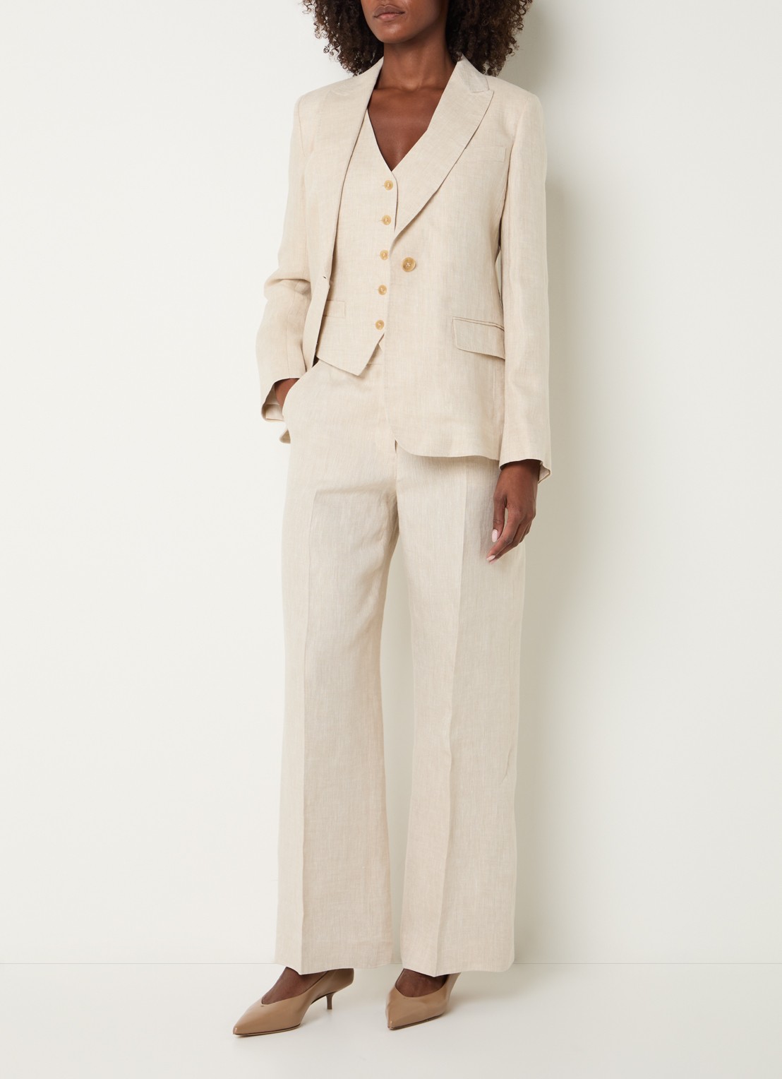 Max Mara Nalut blazer van linnen met klepzakken - voorkant 2 creme