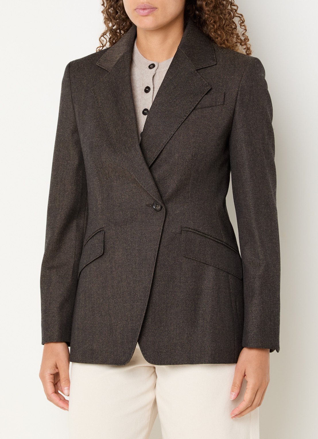 Max Mara Neutro blazer van scheerwol - detail donkerbruin