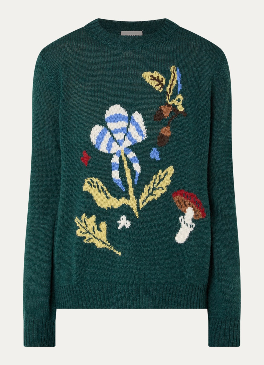 Max Mara Nitra fijngebreide trui in alpaca wolblend met ingebreid patroon - voorkant 3 donkergroen