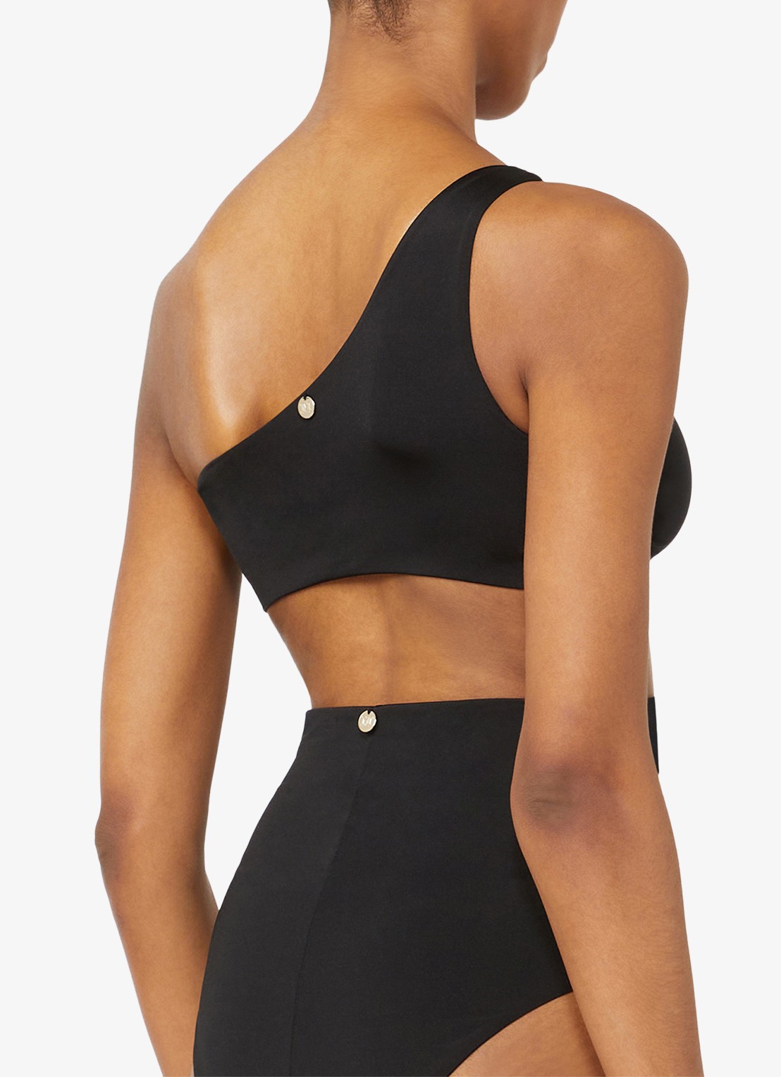 Max Mara One shoulder bikinitop met geknoopt detail - achterkant zwart