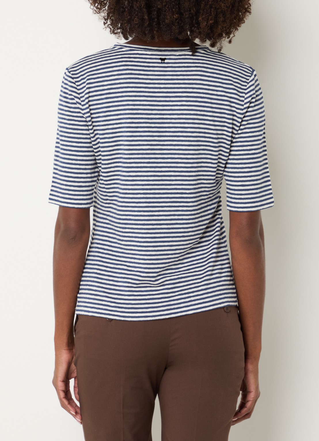 Max Mara Opzione T-shirt van linnen met V-hals - achterkant donkerblauw