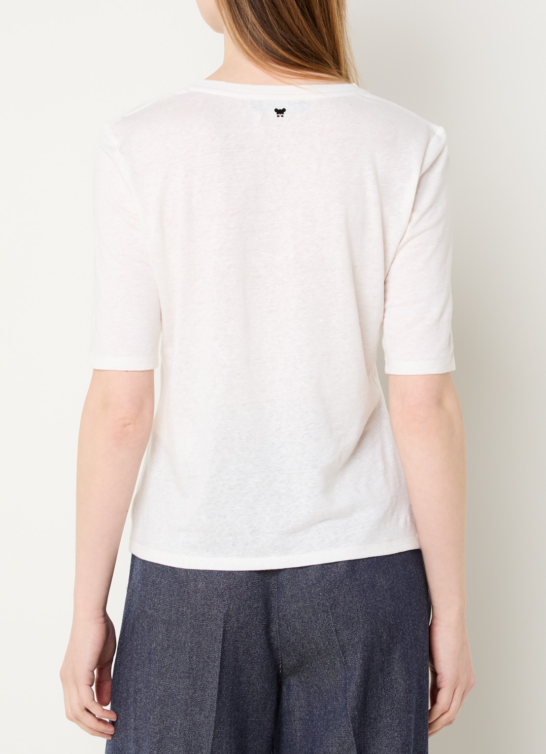 Max Mara Opzione T-shirt van linnen met V-hals - achterkant wit