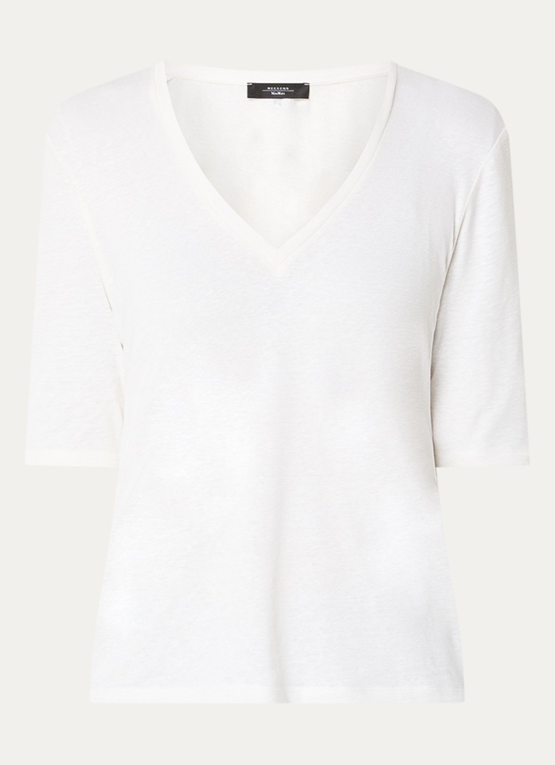 Max Mara Opzione T-shirt van linnen met V-hals - voorkant 3 wit