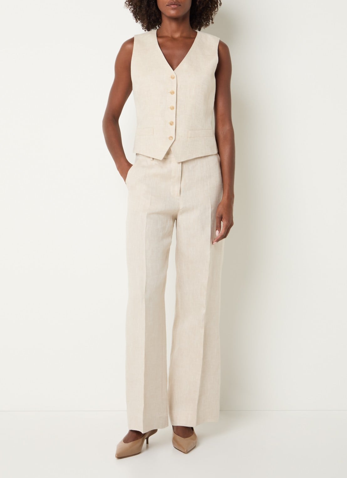Max Mara Pace gilet van linnen - voorkant 2 beige