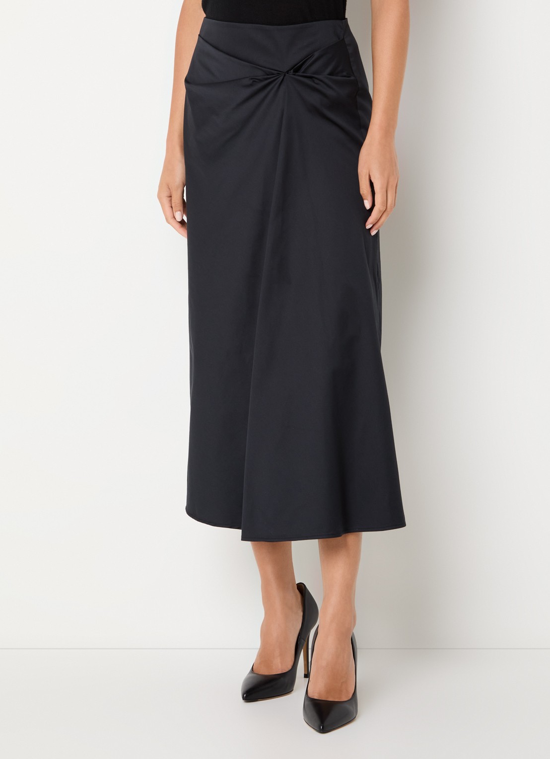 Max Mara Paggi asymmetrische midi rok van satijn met plooidetail  - detail 2 zwart