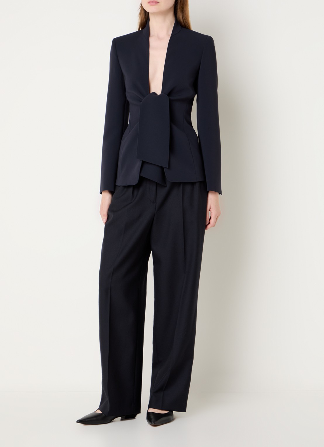 Max Mara Palo blazer met gestrikt detail - voorkant 3 donkerblauw