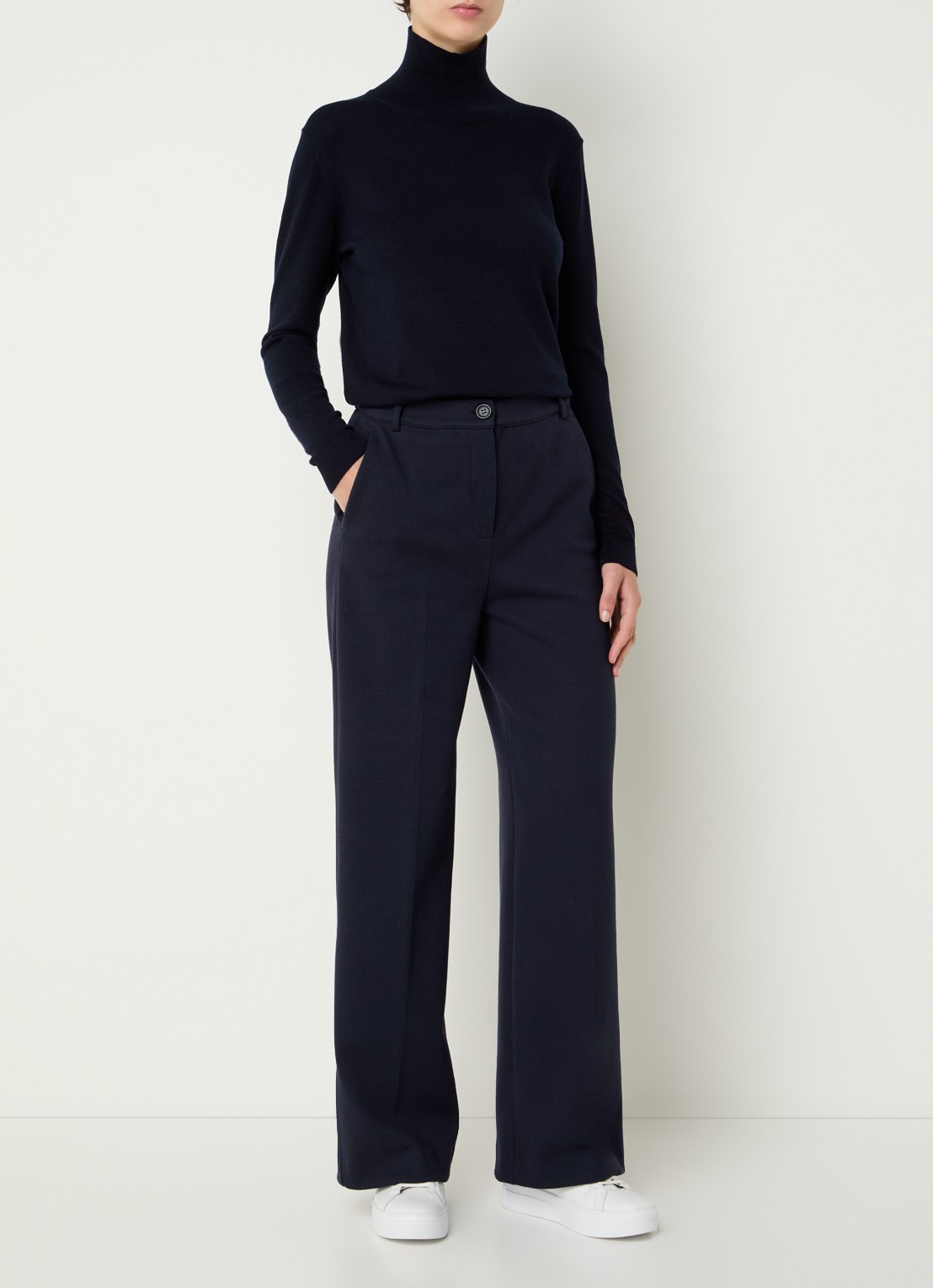 Max Mara Panetto high waist loose fit pantalon met steekzakken  - voorkant 4 donkerblauw