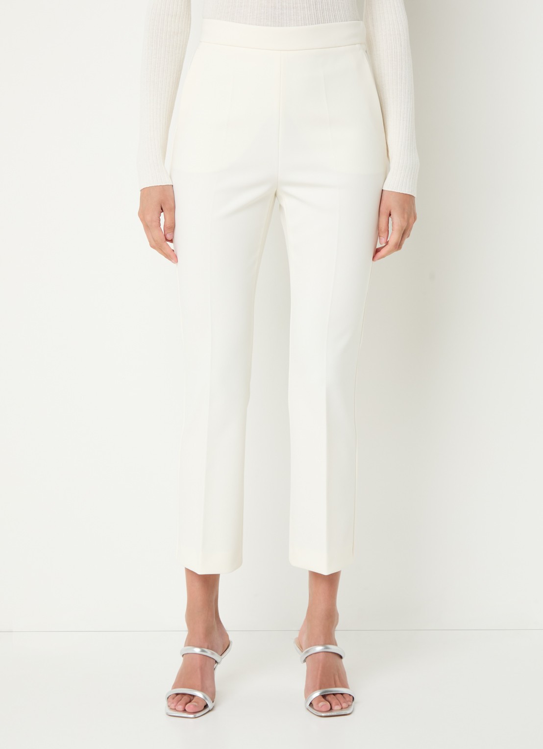 Max Mara Parata high waist flared fit cropped pantalon met steekzakken - detail 2 gebroken wit