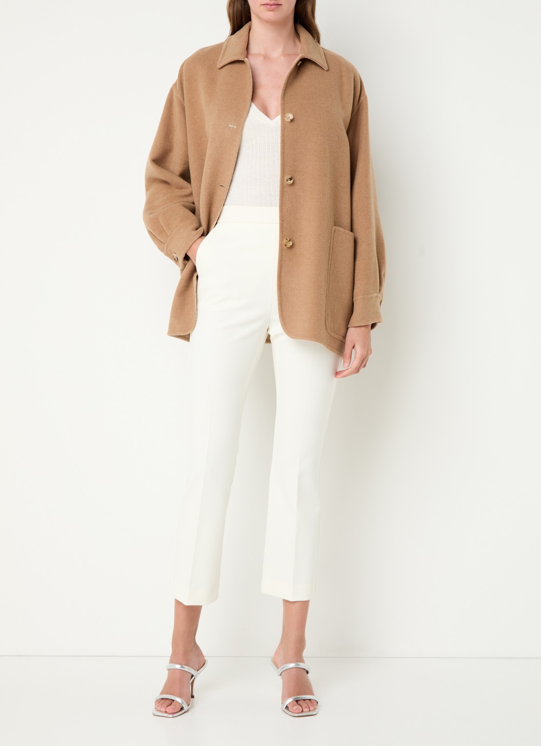 Max Mara Parata high waist flared fit cropped pantalon met steekzakken - voorkant 4 gebroken wit