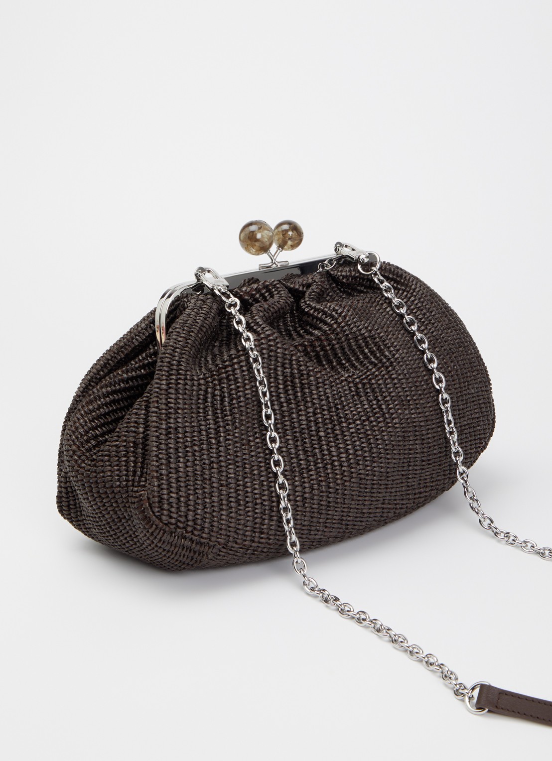 Max Mara Pasticcino clutch met gevlochten detail en afneembare schouderriem - achterkant donkerbruin