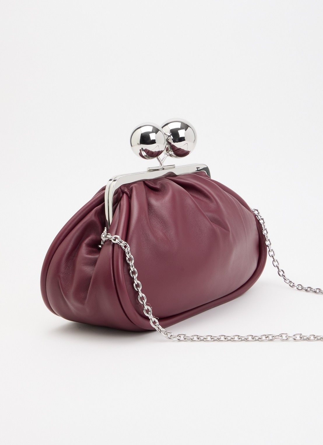 Max Mara Pasticcino clutch van schapenleer met afneembare schouderriem - achterkant bordeauxrood