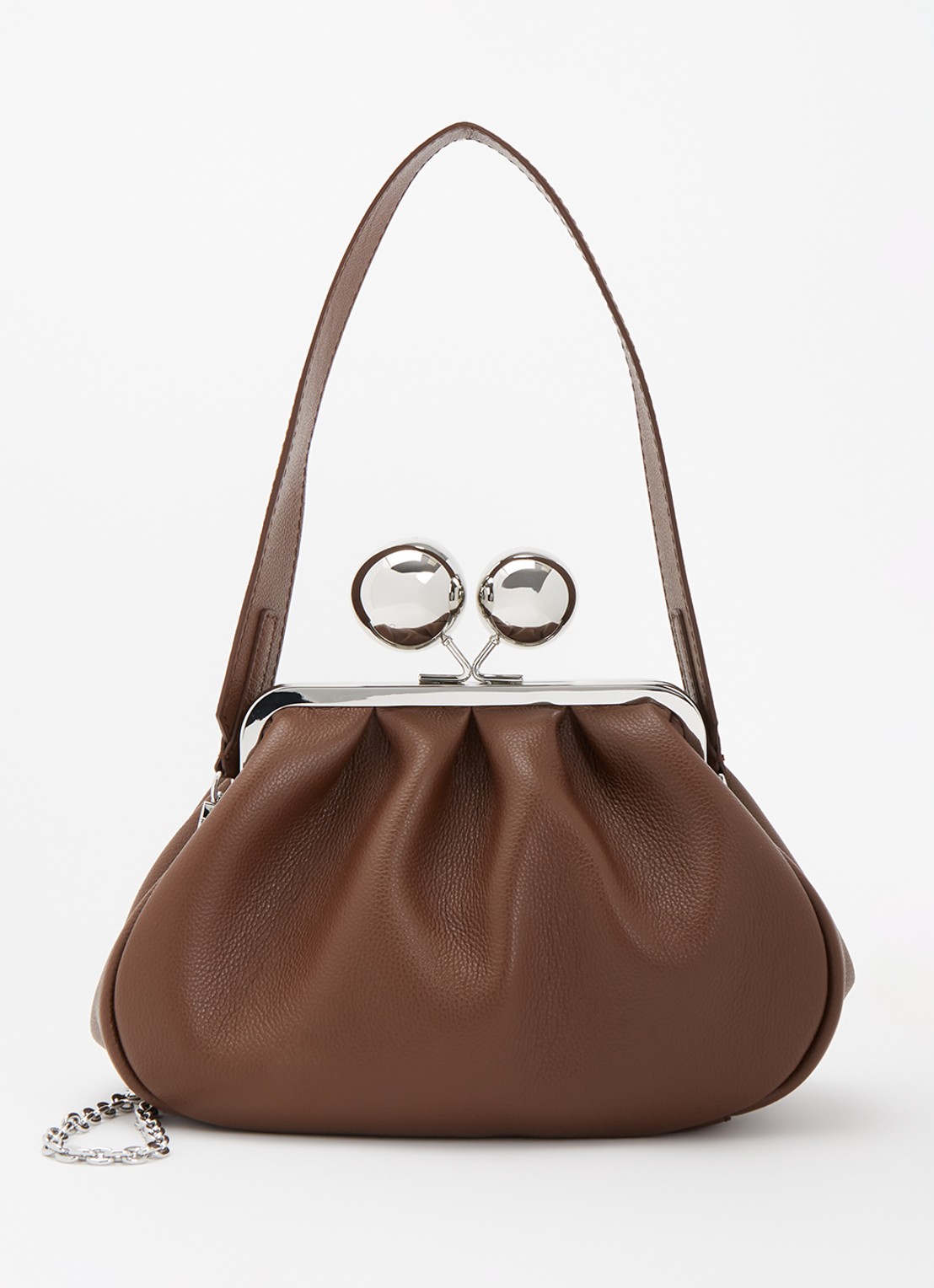 Max Mara Pasticcino handtas van leer met afneembare schouderriem - voorkant 5 bruin