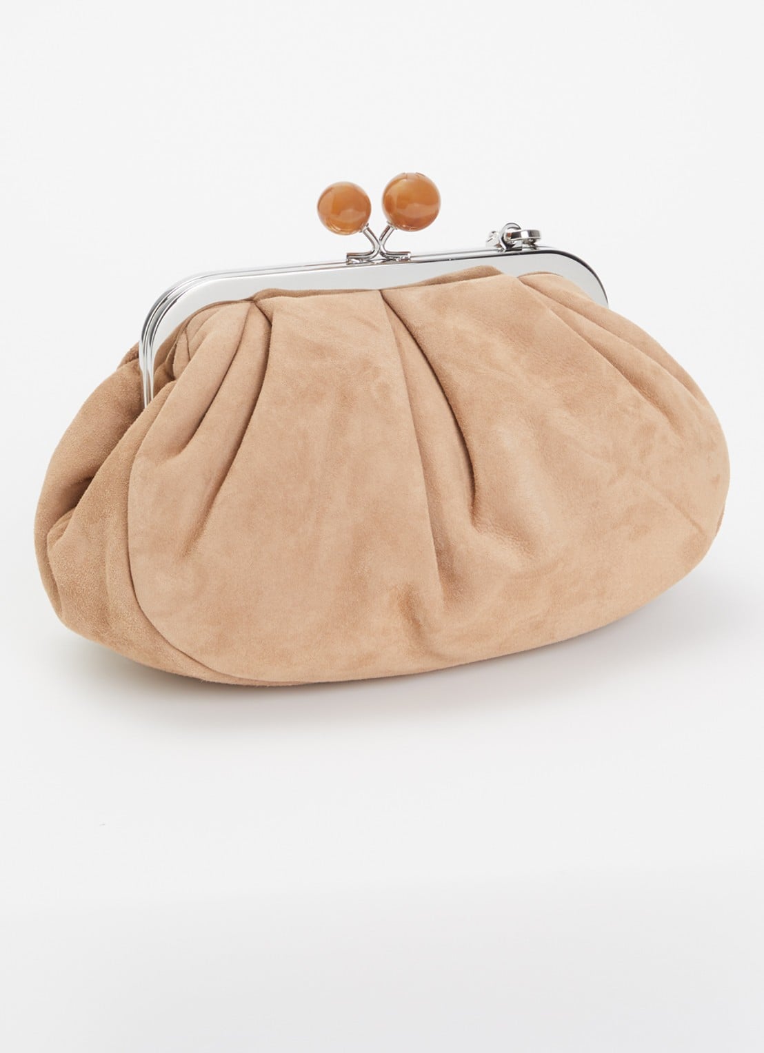 Max Mara Pasticcino Small clutch van lamssuède met afneembare schouderriem - achterkant zand